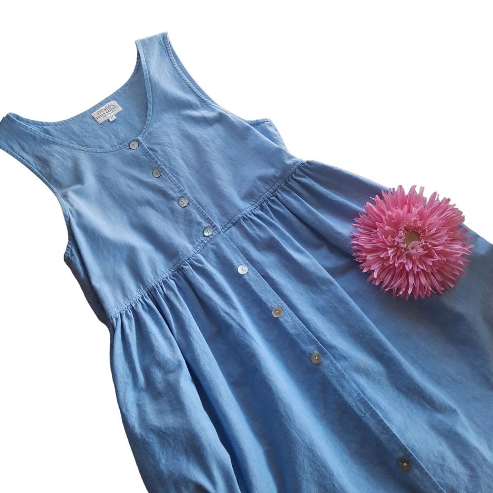 Susan Bristol Light Blue Button-Front Midi Dress